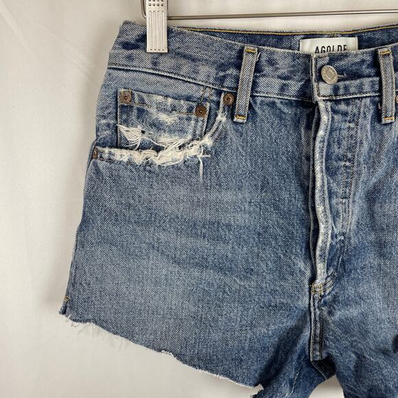 Agolde Reese Blue Denim Jean Short Button Fly 3.5" Inseam A9002-1206 Size 25 - Picture 3 of 9